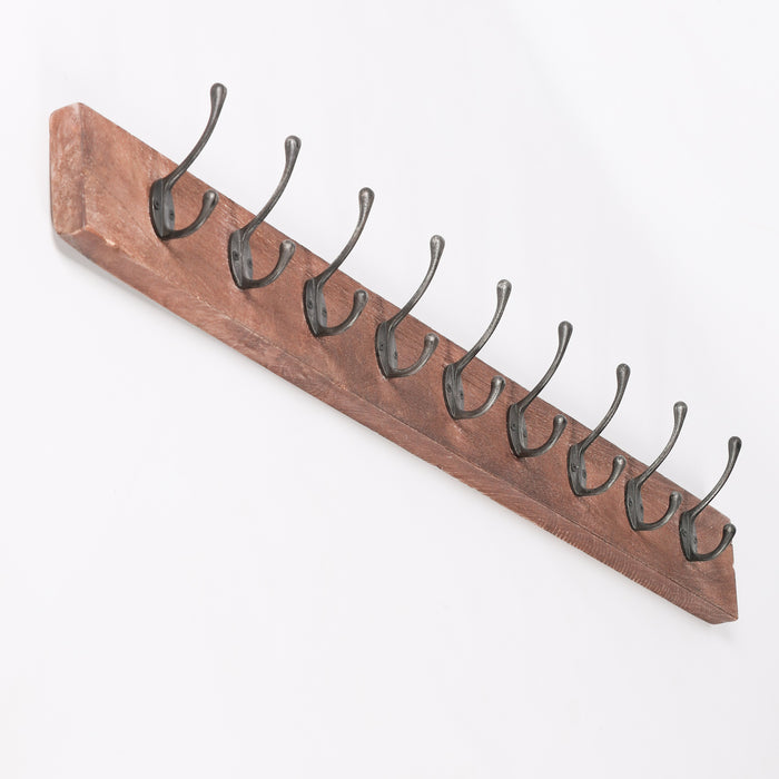 Vintage Cast Iron Mango Wood Coat Hanger Hook