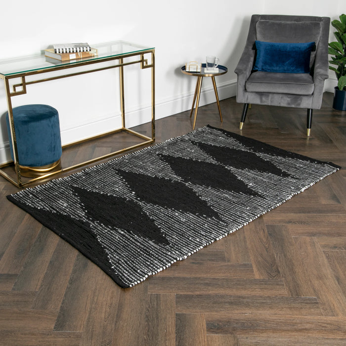 Lea Diamond Leather & Cotton Rug (3 Sizes)