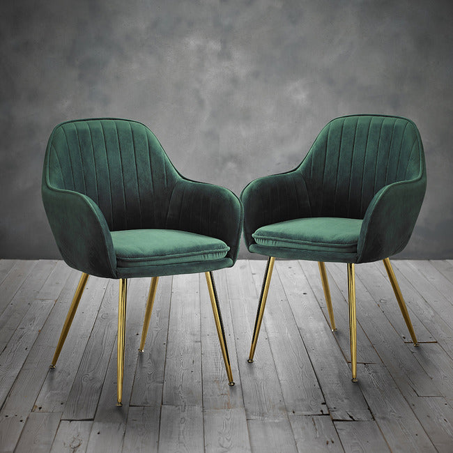 Lara Velvet Chair with Gold Legs (Set of 2)