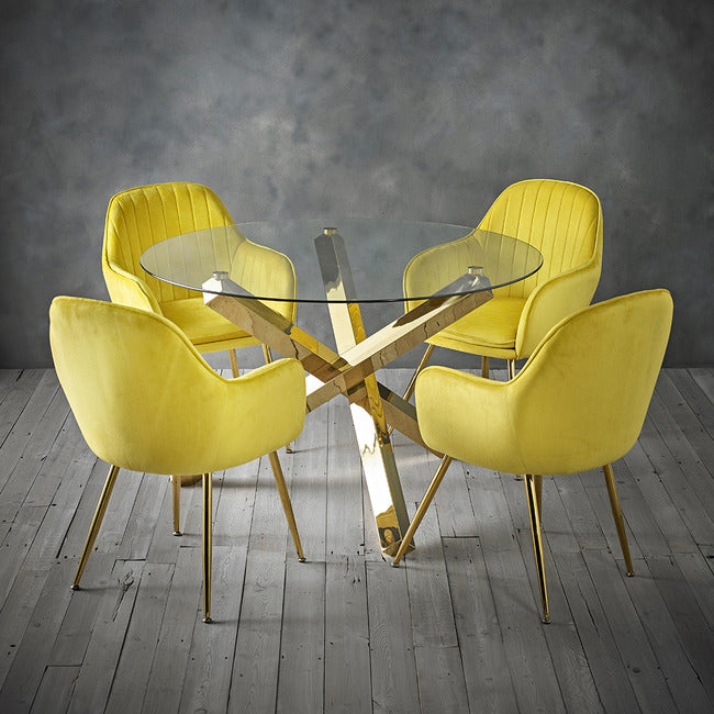 Lara Velvet Chair with Gold Legs (Set of 2)