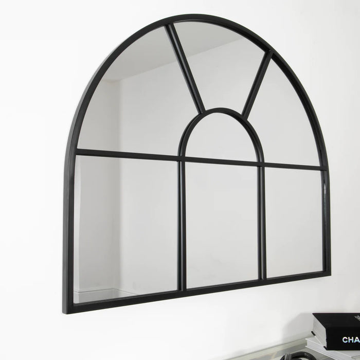 Arched Black Metal Grid Mirror