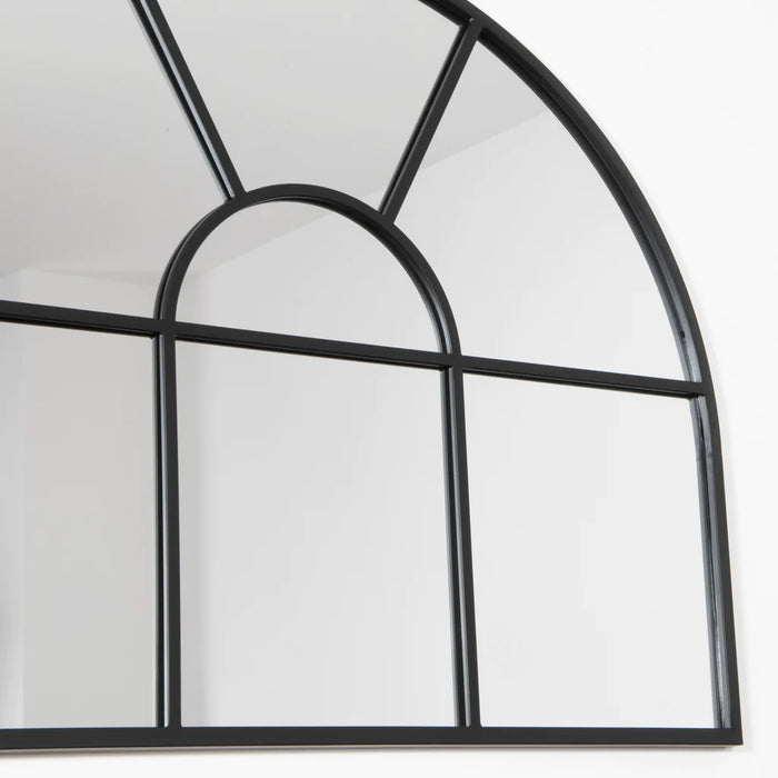 Arched Black Metal Grid Mirror