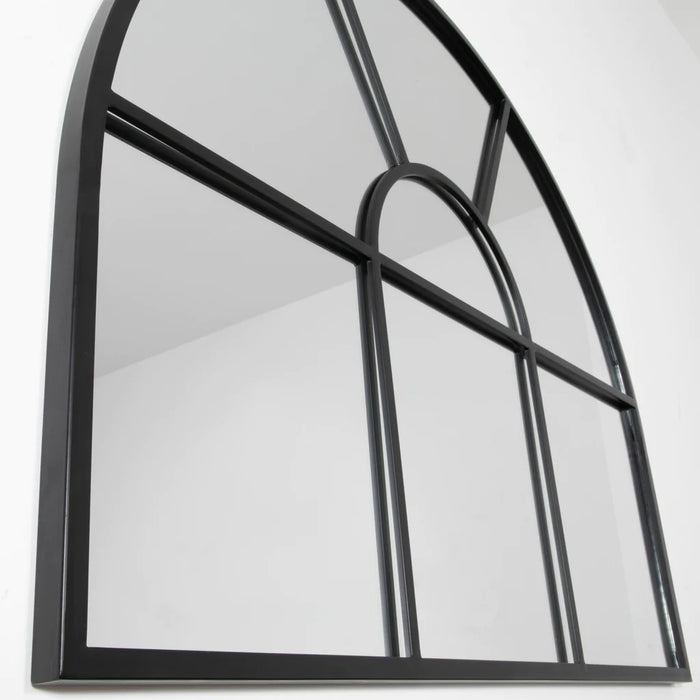 Arched Black Metal Grid Mirror