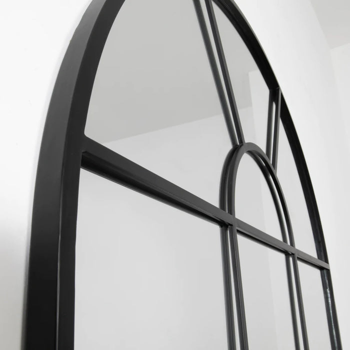 Arched Black Metal Grid Mirror