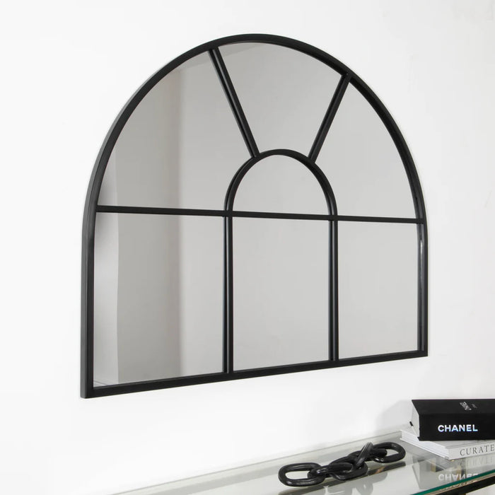 Arched Black Metal Grid Mirror