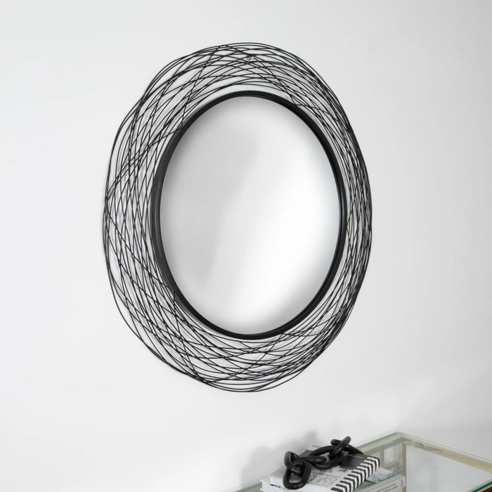 Metal Wire Nest Effect Metal Round Abstract Mirror 90cm