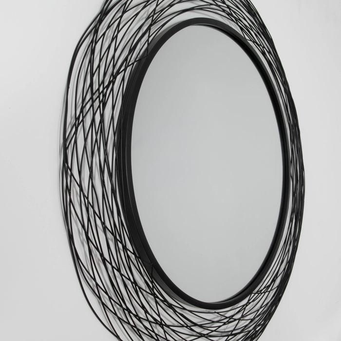 Metal Wire Nest Effect Metal Round Abstract Mirror 90cm