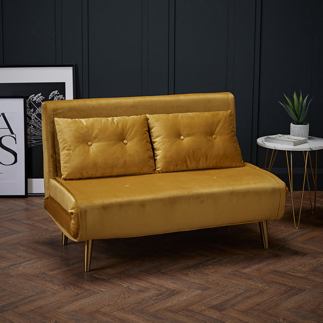 Madison Plush Velvet Sofa Bed - Mustard