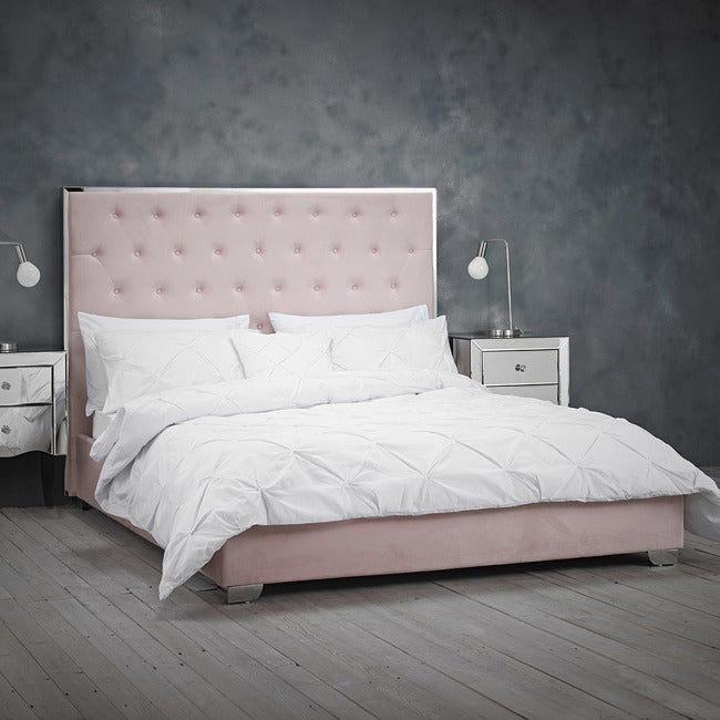 Meribel Pink Velvet and Chrome Bed Frame