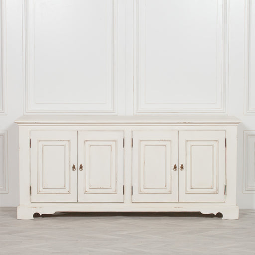 Distressed Aged White Brush Painted Classical Sideboard - 200cm - Modern Home Interiors