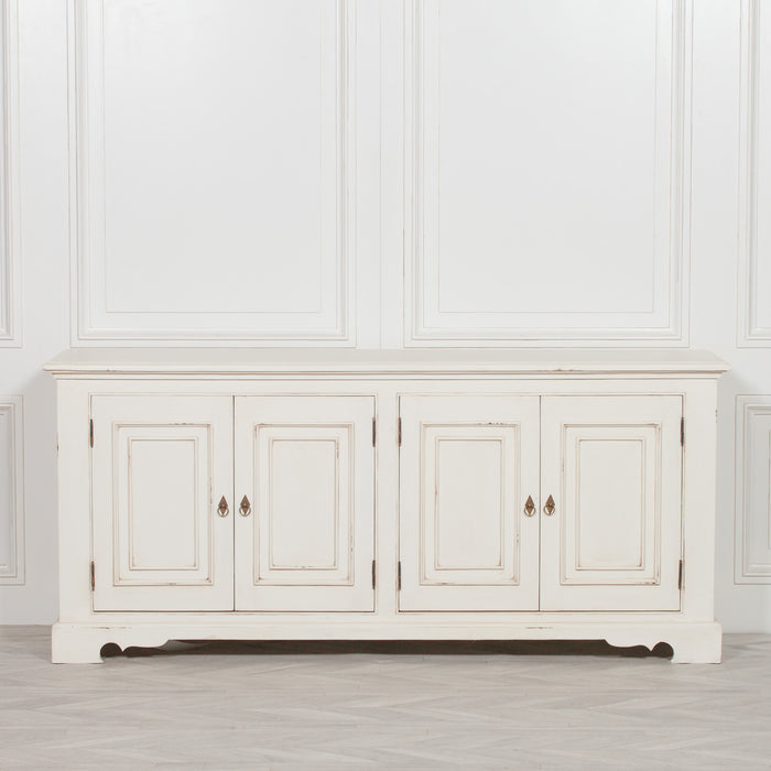 Distressed Aged White Brush Painted Classical Sideboard - 200cm - Modern Home Interiors