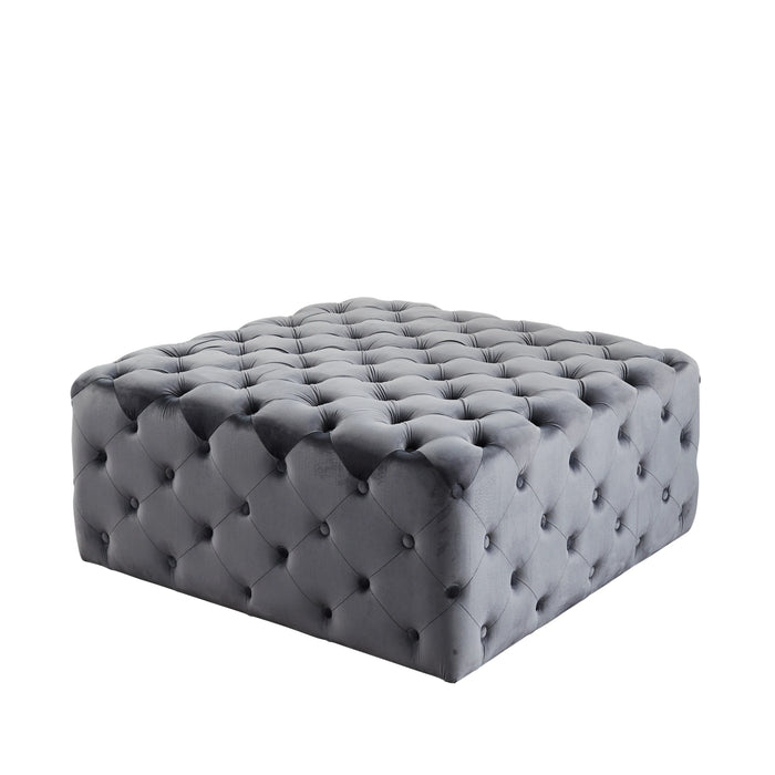 London Townhouse Button Square Ottoman Pouffe Grey