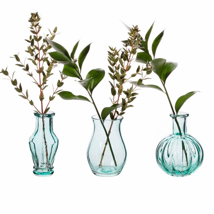 Recycled Glass Vintage Bud Vase Pale Blue - Set Of 3