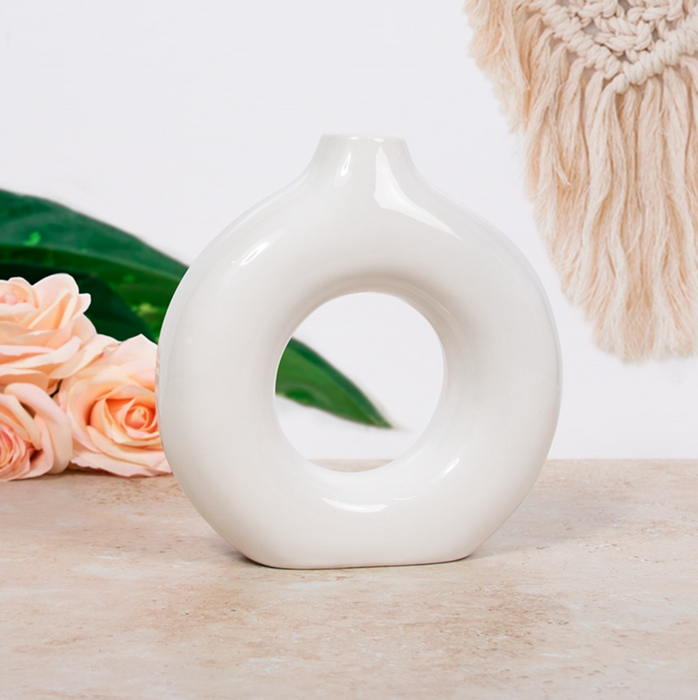 Ceramic Round Donut Vase - 18cm