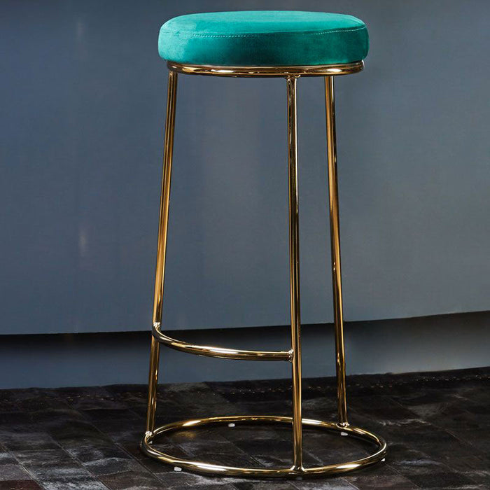 Green Velvet and Gold Tall Bar Stool