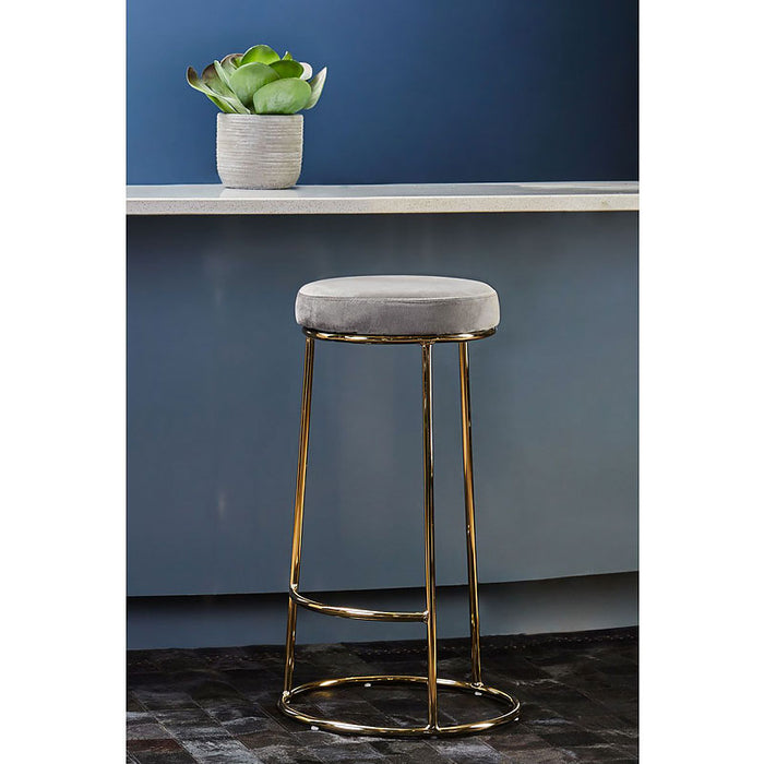 Grey Velvet and Gold Tall Bar Stool