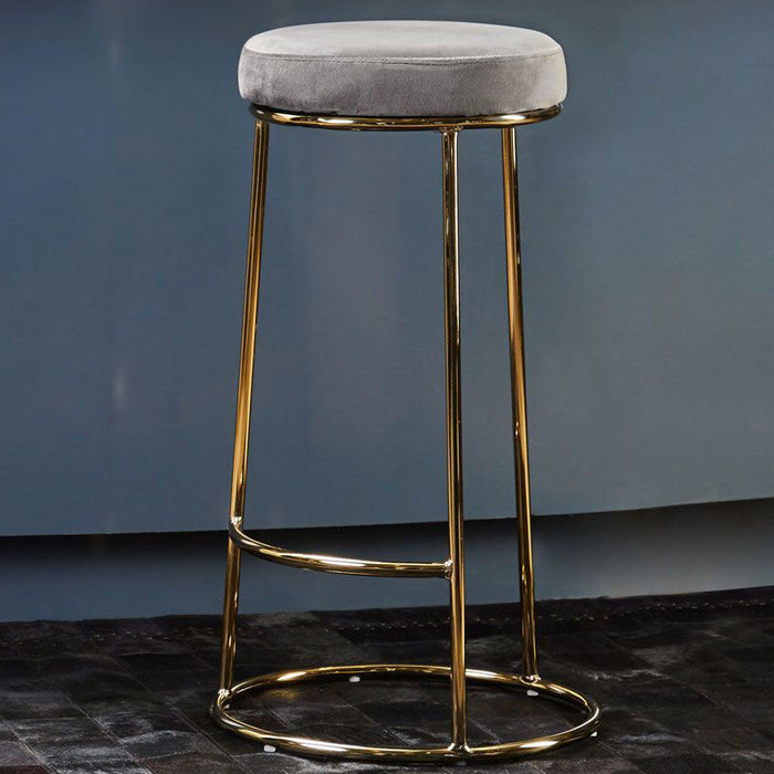 Grey Velvet and Gold Tall Bar Stool