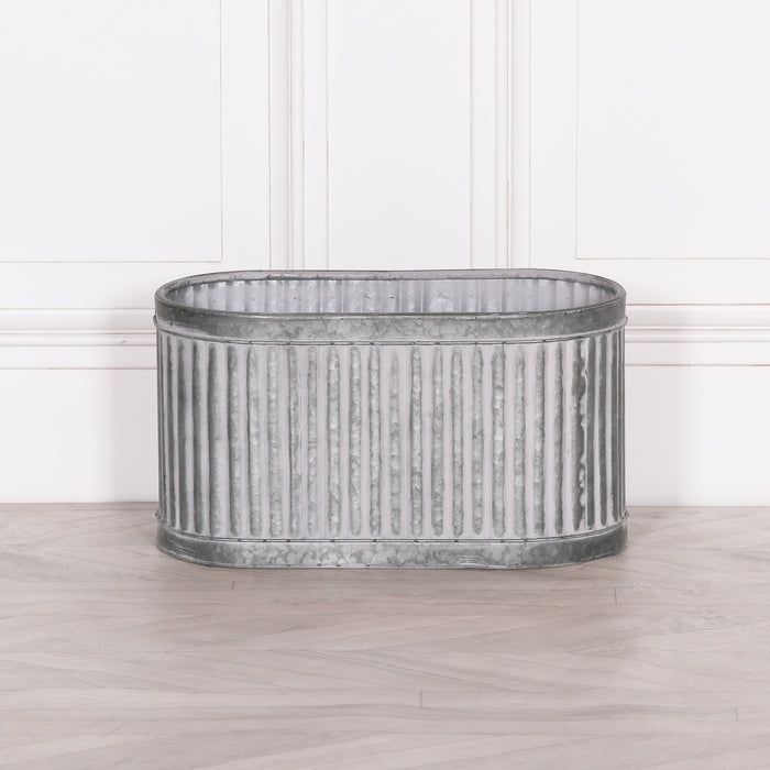 Ribbed Metal Planter Galvanised Steel Tin