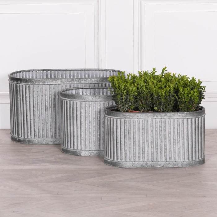 Ribbed Metal Planter Galvanised Steel Tin