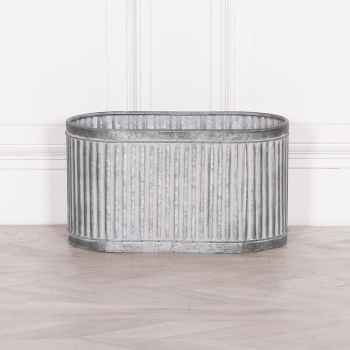 Ribbed Metal Planter Galvanised Steel Tin