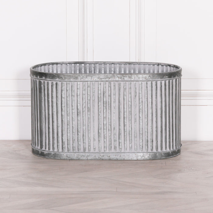 Ribbed Metal Planter Galvanised Steel Tin