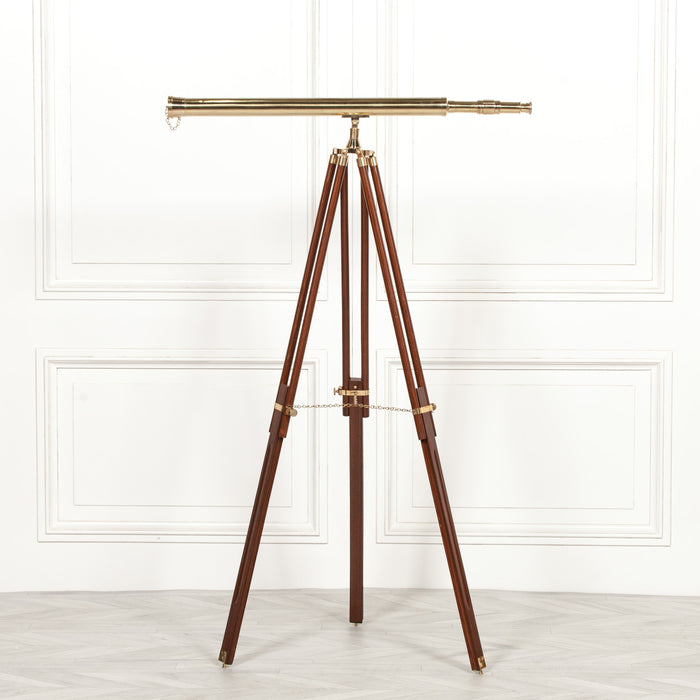 Brass Plated Telescope on Wooden Stand - Modern Home Interiors