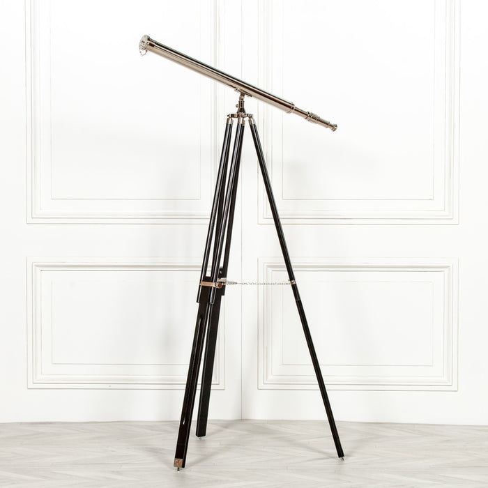 Nickel Plated Telescope on Wooden Stand - Modern Home Interiors