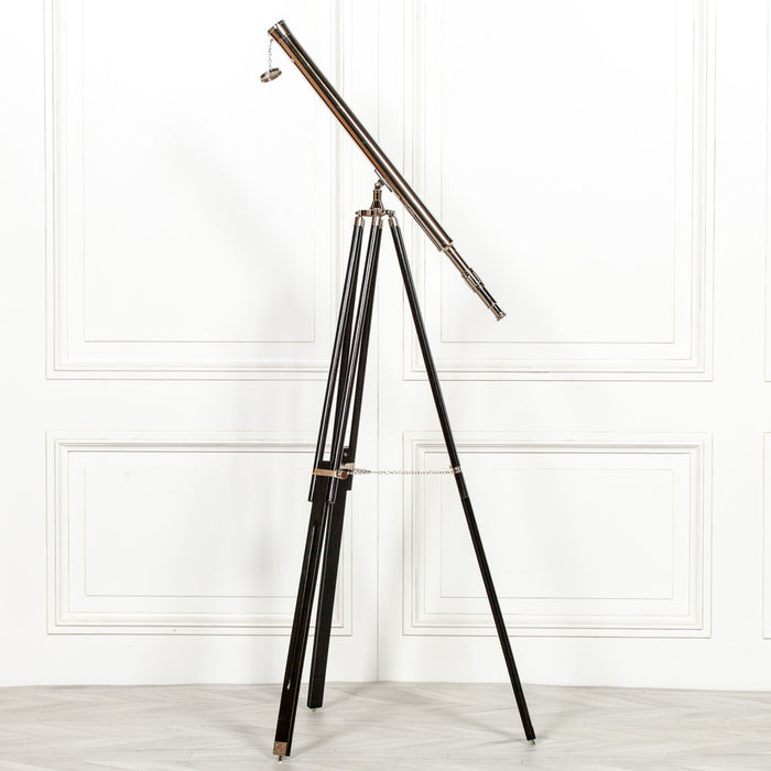 Nickel Plated Telescope on Wooden Stand - Modern Home Interiors