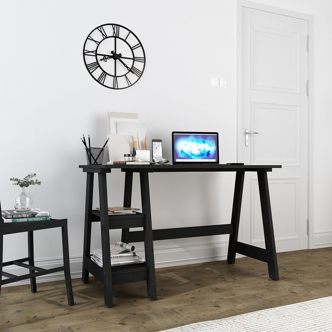 Tiva Workstation Desk Black with 2 Tier Shelves