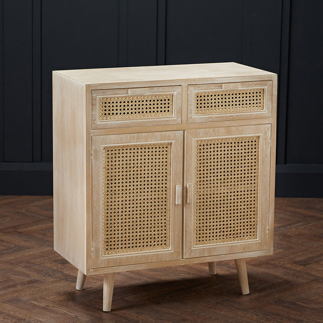 Toulouse 2 Door 2 Drawer Padstow Sideboard Light Washed Oak with Rattan Style Panels