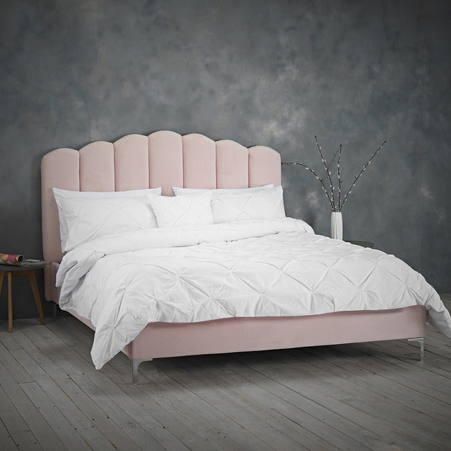 Willow Pink Velvet and Chrome Bed Frame