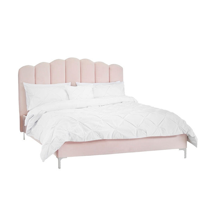 Willow Pink Velvet and Chrome Bed Frame