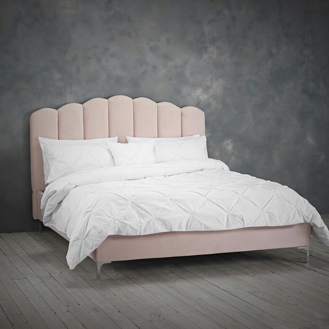 Willow Pink Velvet and Chrome Bed Frame