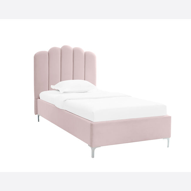 Willow Pink Velvet and Chrome Bed Frame