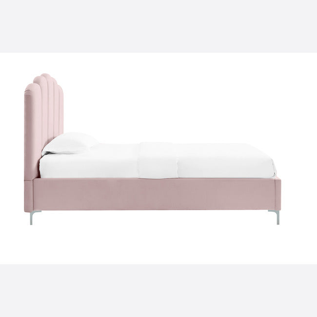 Willow Pink Velvet and Chrome Bed Frame