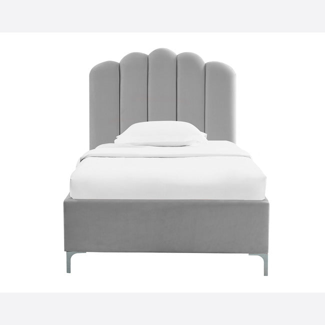 Willow Grey Velvet and Chrome Bed Frame