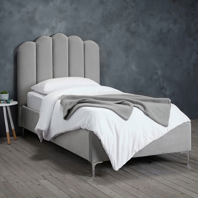 Willow Grey Velvet and Chrome Bed Frame