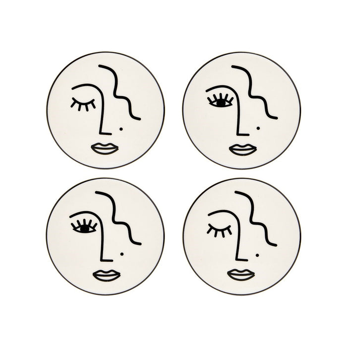 Abstract Face White Porcelain Coasters - Set Of 4