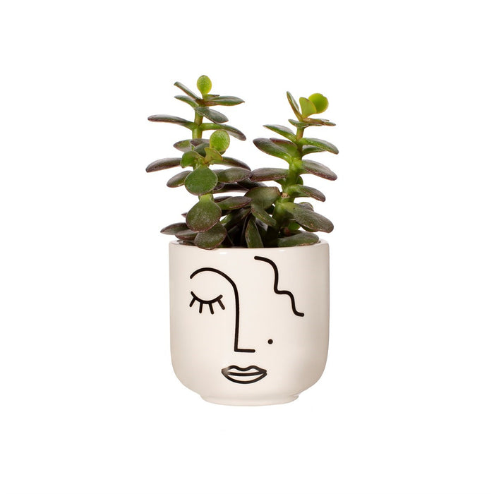 Abstract Face White Mini Planter