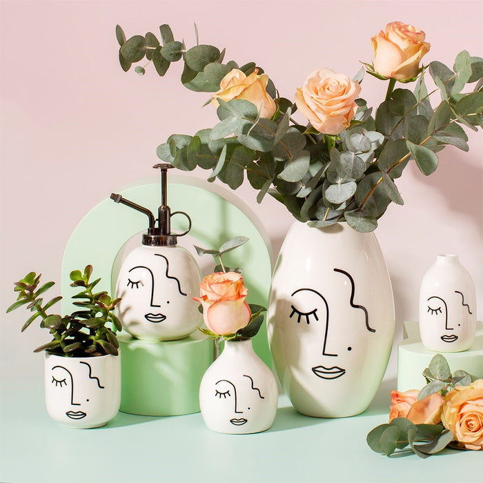 Abstract Face White Mini Planter