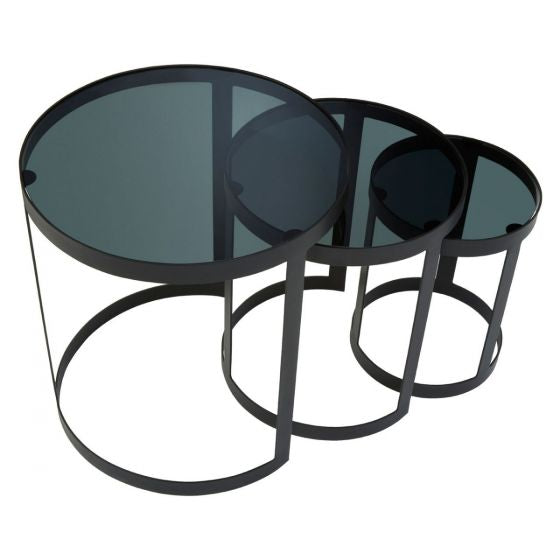 Black Glass Nest Of 3 Tables