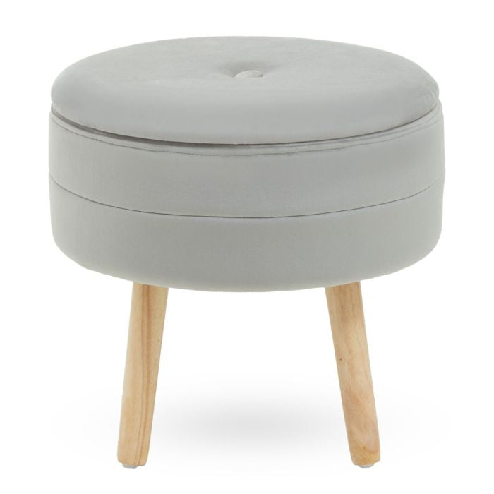 Velvet Storage Footstool with Rubberwood Legs