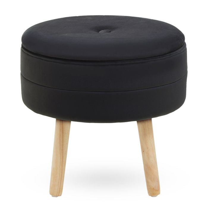 Velvet Storage Footstool with Rubberwood Legs