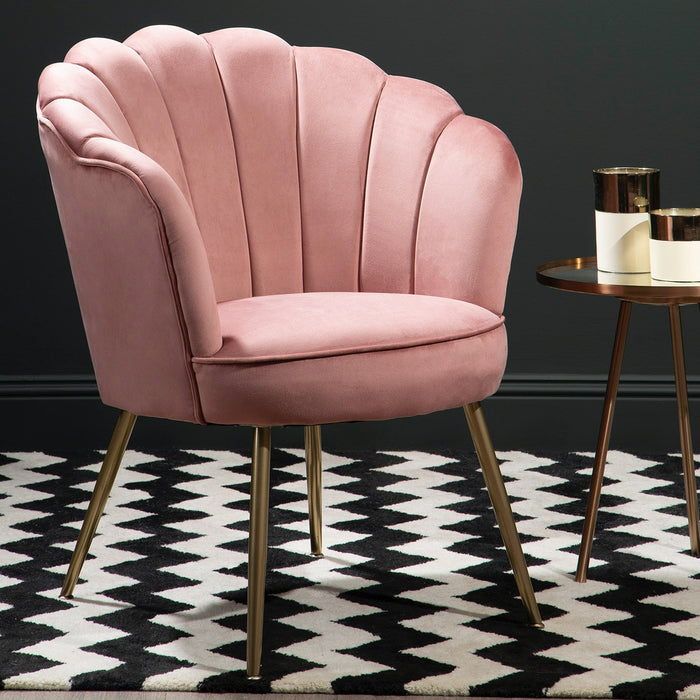 Ovala Pink Velvet Scalloped Shell Chair - Modern Home Interiors