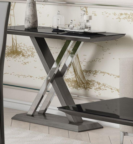 Xavi Black Glass and Walnut Console Table - Modern Home Interiors